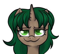 Size: 3600x3300 | Tagged: safe, artist:dumbwoofer, oc, oc only, oc:pine shine, pony, unicorn, bust, female, high res, looking at you, mare, simple background, smiling, smiling at you, smug, solo, transparent background