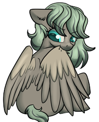 Size: 1776x2200 | Tagged: safe, artist:dumbwoofer, oc, oc only, oc:forest air, pegasus, pony, blank flank, female, filly, foal, focused, grooming, mane dye, preening, rear view, simple background, sitting, solo, transparent background, wings
