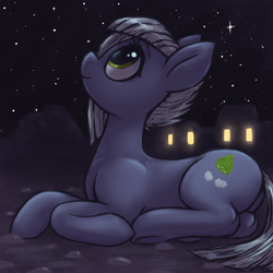 Size: 3000x3000 | Tagged: safe, artist:t72b, limestone pie, earth pony, pony, g4, cute, female, high res, limabetes, looking up, lying down, mare, night, night sky, prone, rock farm, sky, smiling, solo, stars, when she smiles