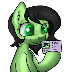 Size: 2318x2461 | Tagged: safe, artist:dumbwoofer, oc, oc:filly anon, earth pony, pony, chest fluff, cute, cute license, female, filly, foal, hat, high res, id card, license, nurse hat, nurse outfit, simple background, smiling, solo, transparent background