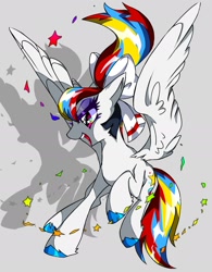 Size: 1460x1875 | Tagged: safe, artist:stacy_165cut, oc, oc only, pegasus, pony, bow, female, flying, hair bow, mare, open mouth, shadow, simple background, solo, spread wings, white background, wings