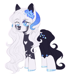 Size: 2300x2500 | Tagged: safe, artist:princessolmi, oc, oc only, pony, eye clipping through hair, female, flower, flower in hair, high res, hoof polish, horns, mare, simple background, solo, white background