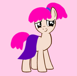 Size: 1119x1100 | Tagged: safe, artist:disneyponyfan, artist:priest-bases, earth pony, pony, g4, base used, clothes, crossover, female, mare, pink background, pink hair, pink mane, pink tail, pinky dinky doo, pinky dinky doo (character), ponified, ponytail, pride, purple skirt, simple background, skirt, smiling, solo, tail