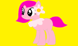 Size: 1260x748 | Tagged: safe, artist:disneyponyfan, artist:selenaede, dryad, earth pony, original species, pony, g4, base used, dryad pony, female, flower, flower bubble, flower bubble pony, flower on ear, foofa, mare, ms paint, ponified, simple background, smiling, solo, yellow background, yo gabba gabba!