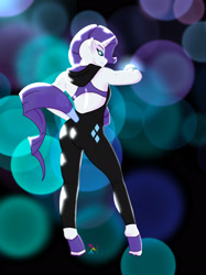 Size: 2048x2732 | Tagged: safe, artist:rickardt, rarity, unicorn, anthro, unguligrade anthro, g4, abstract background, clothes, female, high res, signature, solo