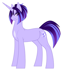 Size: 1608x1780 | Tagged: safe, artist:purplegrim40, oc, oc only, pony, unicorn, female, horn, magical lesbian spawn, mare, offspring, parent:tempest shadow, parent:twilight sparkle, parents:tempestlight, simple background, smiling, solo, unicorn oc, white background