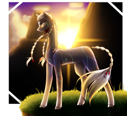 Size: 1268x1163 | Tagged: safe, artist:kat-the-true-kitkat, oc, oc only, earth pony, pony, braid, braided tail, earth pony oc, female, mare, outdoors, simple background, solo, tail, tattoo, transparent background