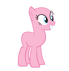 Size: 4002x4096 | Tagged: artist needed, safe, earth pony, pony, g4, bald, base, blue eyes, female, full body, grin, hooves, mare, pink coat, simple background, smiling, solo, standing, transparent background