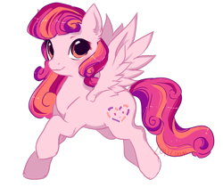 Size: 1064x895 | Tagged: safe, artist:serasugee, oc, oc only, oc:fuzzy feelings, pegasus, pony, 2023 community collab, derpibooru community collaboration, curly hair, cute, orange eyes, pink, simple background, solo, transparent background