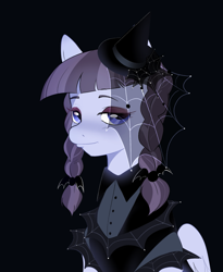 Size: 1579x1926 | Tagged: safe, artist:aztrial, inky rose, pegasus, pony, g4, black background, clothes, cute, dark background, dress, eyeshadow, female, goth, hat, inkybetes, makeup, mare, simple background, solo, witch hat