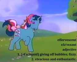 Size: 1280x1036 | Tagged: safe, edit, edited screencap, screencap, fizzy, pony, twinkle eyed pony, unicorn, g1, bow, commercial, cute, definition, female, fizzybetes, international phonetic alphabet, mare, tail, tail bow, text