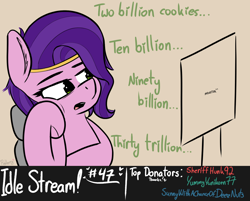 Size: 1436x1157 | Tagged: safe, artist:pinkberry, pipp petals, pegasus, pony, g5, bored, cookie clicker, doodle, e-girl, female, headband, idle, implied hitch trailblazer, implied sunny starscout, mare, quality, solo, streaming, text, trademark