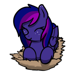 Size: 434x429 | Tagged: safe, artist:neuro, oc, oc only, oc:circinus, pegasus, pony, behaving like a bird, cute, ear freckles, female, freckles, happy, lying down, mare, nest, nesting instinct, ocbetes, prone, simple background, smiling, solo, straw, transparent background