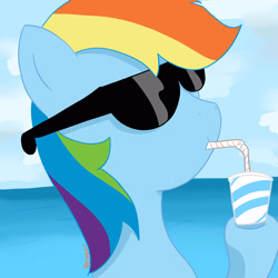 Size: 3000x3000 | Tagged: safe, artist:reinbou, rainbow dash, pegasus, pony, g4, beach, female, glasses, high res, mare, solo, sorbet
