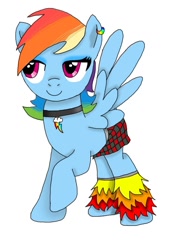 Size: 792x1070 | Tagged: safe, artist:loki-do, rainbow dash, pegasus, pony, g4, choker, clothes, ear piercing, female, mare, piercing, simple background, skirt, solo, white background