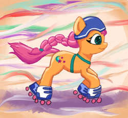 Size: 1280x1179 | Tagged: safe, artist:anderdraws, sunny starscout, earth pony, pony, g5, braided ponytail, female, helmet, mare, profile, roller skates, solo