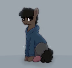 Size: 1950x1860 | Tagged: safe, artist:_alixxie_, oc, earth pony, pony, clothes, gray background, hoodie, male, simple background, solo, stallion