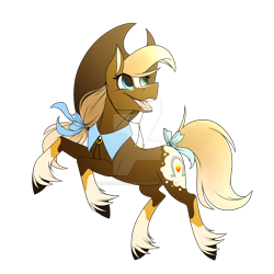 Size: 1920x1920 | Tagged: safe, artist:shadowsofazura, oc, oc only, oc:sparrow, earth pony, pony, bow, coat markings, collar (clothes), cowboy hat, deviantart watermark, female, filly, foal, hat, obtrusive watermark, open mouth, open smile, rear view, simple background, smiling, socks (coat markings), solo, tail, tail bow, transparent background, unshorn fetlocks, watermark