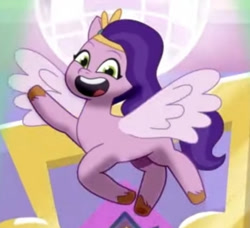 Size: 546x499 | Tagged: safe, screencap, pipp petals, pegasus, pony, g5, my little pony: tell your tale, one trick pony (episode), spoiler:g5, spoiler:my little pony: tell your tale, spoiler:tyts01e20, adorapipp, cropped, cute, female, headband, jewelry, looking at you, mare, open mouth, open smile, regalia, smiling, solo