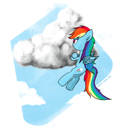 Size: 2048x2048 | Tagged: safe, artist:widelake, rainbow dash, pegasus, pony, g4, cloud, crossed arms, high res, simple background, solo, white background