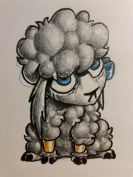 Size: 768x1024 | Tagged: safe, artist:greatspacebeaver, oc, oc:prey, lamb, sheep, fanfic:prey and a lamb, bands, burn marks, fanfic art, overwatch, ribbon, tracer