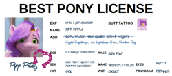 Size: 960x427 | Tagged: safe, edit, edited screencap, editor:secretbronyx, part of a set, screencap, pipp petals, pegasus, pony, g5, my little pony: make your mark, my little pony: make your mark chapter 1, 420, 69 (number), adorapipp, best pony, best pony license, birb, cute, faic, female, horseshoes, id card, implied prostitution, implied sex, license, mare, meme, pipp is short, pipp is smol, pipp petals is best facemaker, ponyfans, simple background, white background