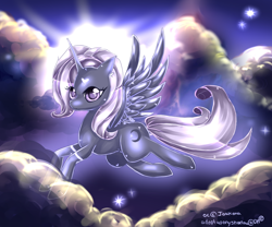 Size: 1200x1000 | Tagged: safe, artist:aquagalaxy, oc, oc only, oc:night glow, alicorn, pony, alicorn oc, flying, horn, solo, wings