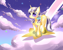 Size: 2500x2000 | Tagged: safe, artist:aquagalaxy, oc, oc only, oc:star comet, pony, unicorn, cloud, cloudy, high res, solo, stars