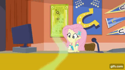 Size: 640x360 | Tagged: safe, screencap, fluttershy, bird, human, equestria girls, g4, my little pony equestria girls: better together, sock it to me, sock it to me: bulk biceps, animated, eyes closed, female, flying, geode of fauna, gif, gifs.com, hairpin, jewelry, magical geodes, necklace, open mouth, smiling, spread wings, wings