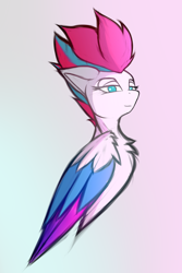 Size: 1400x2100 | Tagged: safe, artist:xeniusfms, zipp storm, pegasus, pony, g5, bust, colored wings, female, folded wings, gradient background, mare, multicolored wings, sketch, smiling, solo, wings