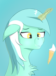 Size: 972x1316 | Tagged: safe, artist:drakang, lyra heartstrings, pony, unicorn, g4, bust, chest fluff, female, food, ice cream, looking at someone, magic, mare, portrait, sketch, smiling, solo