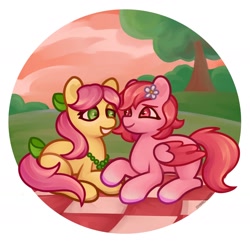 Size: 1552x1504 | Tagged: safe, artist:antikrazha, posey bloom, windy, earth pony, pegasus, pony, g5, adoraposey, adorawindy, bow, cute, duo, duo female, female, flower, flower in hair, hair bow, jewelry, mare, necklace, ship:poseywind, tail, tail bow