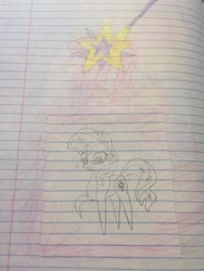 Size: 2448x3264 | Tagged: safe, artist:dupontsimon, artist:orin331, sunset shimmer, fanfic:magic show of friendship, equestria girls, g4, fanfic art, haycartes' method, high res, lined paper, magic wand, paper pony, traditional art
