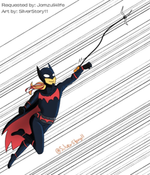 Size: 500x583 | Tagged: safe, artist:silverstory11, sunset shimmer, human, equestria girls, g4, batman, batman unlimited, crossover, dc comics, female, grappling hook, male, solo
