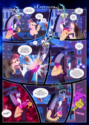 Size: 3259x4607 | Tagged: safe, artist:estories, discord, oc, oc:alice goldenfeather, draconequus, pegasus, pony, comic:nevermore, g4, blushing, comic, crying, female, high res, male, mare, pain, pegasus oc, speech bubble, wings