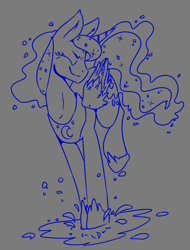 Size: 1578x2080 | Tagged: safe, artist:2hrnap, princess luna, alicorn, pony, g4, puddle, rain, sketch, solo, splash
