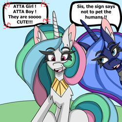 Size: 5000x5000 | Tagged: safe, artist:cuddlelamb, princess celestia, princess luna, alicorn, pony, g4, absurd resolution, duo, duo female, eyebrows, eyebrows visible through hair, female, mare, open mouth, open smile, royal sisters, siblings, sisters, smiling, speech bubble
