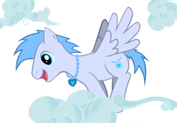 Size: 918x640 | Tagged: safe, artist:zettalux, oc, oc only, oc:zettalux, pegasus, pony, cloud, heart, jewelry, male, necklace, on a cloud, pendant, simple background, smiling, spread wings, stallion, standing on a cloud, transparent background, wings