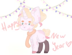 Size: 1280x984 | Tagged: safe, artist:hoochuu, oc, oc only, pony, unicorn, clothes, commission, happy new year, holiday, horn, scarf, simple background, solo, unicorn oc, white background, ych result