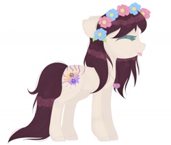 Size: 1280x1083 | Tagged: safe, artist:hoochuu, oc, oc only, earth pony, pony, :p, commission, earth pony oc, eyelashes, female, floral head wreath, flower, mare, simple background, solo, tongue out, white background, ych result