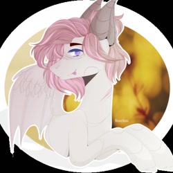 Size: 1280x1280 | Tagged: safe, artist:hoochuu, oc, oc only, bat pony, pony, :p, abstract background, bat pony oc, bat wings, bust, commission, male, solo, stallion, tongue out, wings, ych result