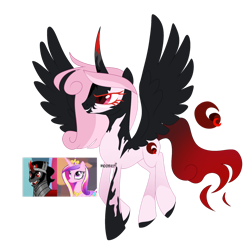 Size: 1280x1266 | Tagged: safe, artist:dilfistic, king sombra, princess cadance, oc, alicorn, pony, unicorn, g4, alicorn oc, female, horn, male, mare, offspring, parent:king sombra, parent:princess cadance, parents:somdance, simple background, smiling, stallion, transparent background, wings