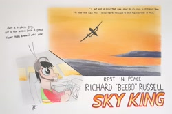 Size: 3228x2157 | Tagged: safe, artist:count oxymagomedov sear, derpibooru exclusive, pony, clothes, cockpit, headphones, high res, horizon air, implied suicide, male, plane, ponified, richard russell, sky king, solo, stallion, traditional art