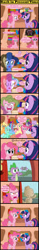 Size: 811x5265 | Tagged: safe, artist:gutovi, applejack, berry punch, berryshine, blues, derpy hooves, doctor whooves, fluttershy, lyra heartstrings, noteworthy, pinkie pie, princess celestia, rainbow dash, rarity, spike, time turner, trixie, twilight sparkle, dragon, earth pony, pony, unicorn, comic:grace pinkie, g4, angry, book, bookshelf, cape, clothes, cloud, comic, crossover, crying, derp, dialogue, dust, dyed mane, egg, eyes closed, female, floppy ears, gak, golden oaks library, grace kelly (song), green hair, hands on pony, hat, heart, hoof hands, horn, magic, male, mare, meanie pie, mika, multicolored hair, nickelodeon, parody, pinkie pie is not amused, pinpoint eyes, rage, rainbow hair, sad, shocked, sitting, slime, smiling, song reference, speech bubble, symbol, text, trixie's cape, trixie's hat, unamused, unicorn twilight, uvula, venus symbol, when she doesn't smile