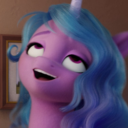 Size: 550x550 | Tagged: safe, screencap, izzy moonbow, pony, unicorn, g5, my little pony: a new generation, spoiler:my little pony: a new generation, ahegao, cropped, female, invisible stallion, mare, open mouth, out of context, solo