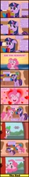 Size: 741x4529 | Tagged: safe, artist:gutovi, pinkie pie, spike, twilight sparkle, dragon, earth pony, pony, unicorn, comic:grace pinkie, g4, book, bookshelf, cloud, comic, crossover, dialogue, egg, ending, eyes closed, female, floppy ears, gak, golden oaks library, grace kelly (song), heart, hopping, horn, male, mare, mika, nickelodeon, parody, peeking, scared, smiling, song reference, speech bubble, text, unicorn twilight, walking