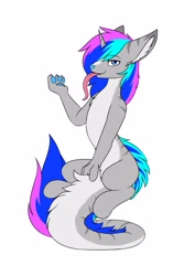 Size: 2000x3000 | Tagged: safe, artist:rice, oc, oc only, oc:spiral light, draconequus, countershading, draconequus oc, floppy ears, high res, long tail, simple background, solo, tail, tongue out, white background