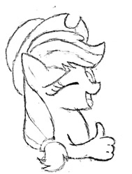 Size: 701x929 | Tagged: safe, applejack, earth pony, pony, g4, looking at you, monochrome, one eye closed, open mouth, open smile, sketch, smiling, solo, suddenly hands, thumbs up, traditional art, wink, winking at you