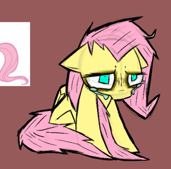Size: 756x748 | Tagged: safe, artist:xxv4mp_g4z3rxx, fluttershy, pegasus, pony, g4, bags under eyes, crying, female, mare, pink mane, pink tail, sad, scared, solo, tail