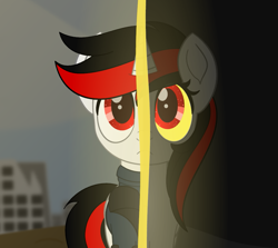 Size: 1025x913 | Tagged: safe, artist:pearmare animation, oc, oc only, oc:blackjack, pony, unicorn, fallout equestria, fallout equestria: project horizons, colored sclera, fallout, fanfic art, glowing, glowing eyes, horn, movie accurate, post-apocalyptic, preview, small horn, solo, yellow sclera